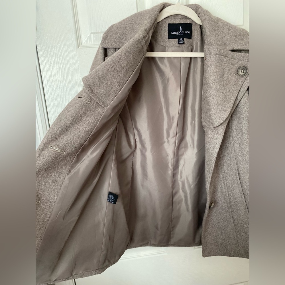 London Fog Wool Blend Pea Coat Women’s XS Taupe Lined Classic Winter Jacket - Picture 8 of 11